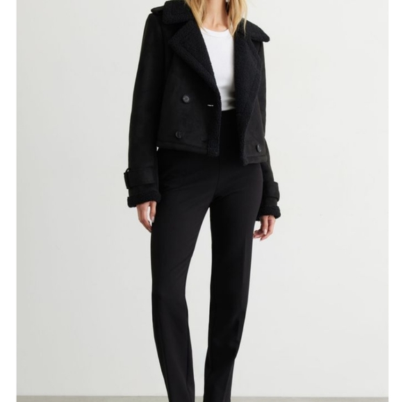 Dynamite Cropped Shearling Peacoat in Black, Size XS - Picture 4 of 10